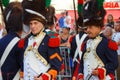 The reenactors dressed as Napoleonic soldiers for celebration the Napoleon birthday who was born in Ajaccio. Corsica