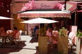 Bakery and pastry shop Galleani decorated with flowers. It located in historic centre of Ajaccio