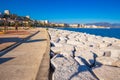 Ajaccio old city center coastal cityscape with palm trees and ty