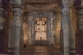 AJANTA, INDIA - FEBRUARY 6, 2017: Buddha image in a monastery carved into a cliff in Ajanta, Maharasthra state, Ind