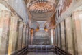 AJANTA, INDIA - FEBRUARY 6, 2017: Buddhist chaitya (prayer hall) carved into a cliff in Ajanta, Maharasthra state, Ind