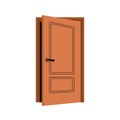 Ajar door. Slightly open wooden doorway, entrance and exit. Doorframe, entry portal to abstract house, home, apartment