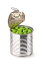 Ajar metallic can with green peas