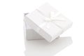Ajar white gift box on a white background