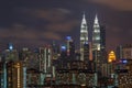 Ajestic night landscape of downtown Kuala Lumpur Royalty Free Stock Photo