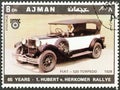 AJMAN EMIRATE - CIRCA 1970: A stamp printed in United Arab Emirates shows Fiat - 520 Torpedo of 1928, circa 1970. Royalty Free Stock Photo