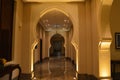 Ajman. June 2019. Beach hotel Ajman Saray. Corridor inside the hotel, with arches in the Arabic, Oriental style.