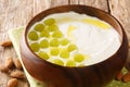 Ajoblanco Spanish Chilled White Gazpacho Bread and Almond Soup closeup in the plate. Horizontal Royalty Free Stock Photo