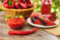 Ajvar in bowl with red paprika Royalty Free Stock Photo