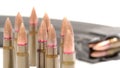 AK-47 ammunition 7,62x39mm, Defocus on a bunch of upright bullets. From the foremost to the rearmost