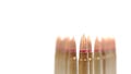 AK-47 ammunition 7,62x39mm, Defocus on a bunch of upright bullets. From the foremost to the rearmost