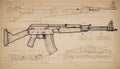 AK-47 Blueprint illustration, schematic, ai, ai generative, illustration