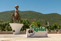 AkÃÅ¸ehir, Turkey - July 04, 2022: The modern monument of the national hero Hoca Nasreddin and Aksehir city square