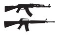 AK47 icon and M16 icon. Machine gun black silhouette. Vector illustration Royalty Free Stock Photo