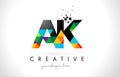 AK A K Letter Logo with Colorful Triangles Texture Design Vector