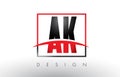 AK A K Logo Letters with Red and Black Colors and Swoosh.