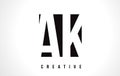 AK A K White Letter Logo Design with Black Square.