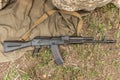 The AK-74 machine gun lies on the grass