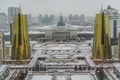 Ak Orda Presidential Palace and Golden Towers in Nur-Sultan - winter aerial view