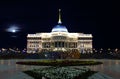 Ak Orda. Presidential palace in moonlight night. Royalty Free Stock Photo