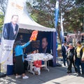 AK Party tent in the neighbourhood of Ortakoy during 2023 elections, Istanbul, Turkey