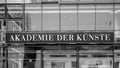 Akademie der Kunste, German for Academy of Arts, In Berlin, black and white