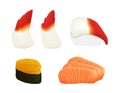 Akagai surf , uni and salmon sushi and sashimi Royalty Free Stock Photo