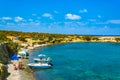 AKAMAS, CYPRUS, AUGUST 19, 2017:Tourist boats are mooring at Blue lagoon at Akamas peninsula on Cyprus