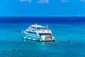 AKAMAS, CYPRUS, AUGUST 19, 2017:Tourist boats are mooring at Blue lagoon at Akamas peninsula on Cyprus