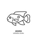 Akara turquoise line icon. Aquarium fish vector sign. Editable stroke