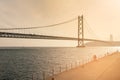 Akashi suspension bridge cross over seacoast skyline