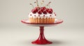 ÃÂ¡ake decorated with cherry and sauce on a cake stand. Cheesecake decorated with cherry sauce with berries on a cake stand Royalty Free Stock Photo