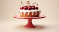 ÃÂ¡ake decorated with cherry and sauce on a cake stand. Cheesecake decorated with cherry sauce with berries on a cake stand