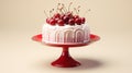 ÃÂ¡ake decorated with cherry and sauce on a cake stand. Cheesecake decorated with cherry sauce with berries on a cake stand