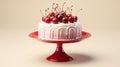 ÃÂ¡ake decorated with cherry and sauce on a cake stand. Cheesecake decorated with cherry sauce with berries on a cake stand Royalty Free Stock Photo