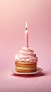 ÃÂ¡ake With One Candle On A Whisper Pink Background ÃÂ¡ake One Year Greeting Card Design. Generative AI