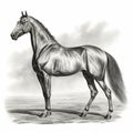 Akhal-Teke horse, engraving style, close-up portrait, black and white drawing, beautiful animal, favorite pet Royalty Free Stock Photo