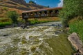 AKHALKALAKI, GEORGIA - 06 AUGUST 2017: bridge made from old abandoned train car Royalty Free Stock Photo