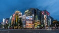 Akihabara Crosswalk Junction in the evening with colorful lights. Japanese Cross The Road On Akihabara Street, Japan