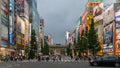 Akihabara Crosswalk Junction in the evening with colorful lights. Japanese Cross The Road On Akihabara Street, Japan