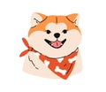 Akita Inu avatar, Japanese breed. Happy funny puppy, canine portrait. Cute smiling doggy in bib. Japan Asian pup head Royalty Free Stock Photo