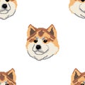 Akita inu dog vector seamless pattern. Pixel art. Design is suitable for textiles, wallpapers, websites