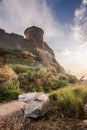 Akkerman fortress over dramatic sky in sunset sunrays