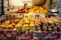 Akko, Israel - Traditional Breads, Sweets Products and Fruits on a Israeli Market