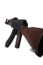 AKM Avtomat Kalashnikova Kalashnikov assault rifle in wooden box on white background Royalty Free Stock Photo