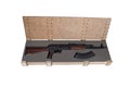 AKM Avtomat Kalashnikova Kalashnikov assault rifle in wooden box on white background