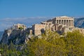 Akropolis in Athens with scaffold at the front side Royalty Free Stock Photo
