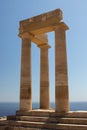 Ruins of a historic temple of Lindian Athena at the Acropolis of Lindos Royalty Free Stock Photo