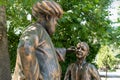 Aksehir, Konya/Turkey- July 18 2020: .Nasrettin Hoca pulls a child`s ear in his sculpture which it is symbolize one of his jokes