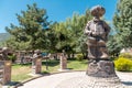 Aksehir, Turkey - July 04, 2022: The modern monument of the national hero Hoca Nasreddin and Aksehir city square